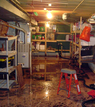 a flooded home in Golf